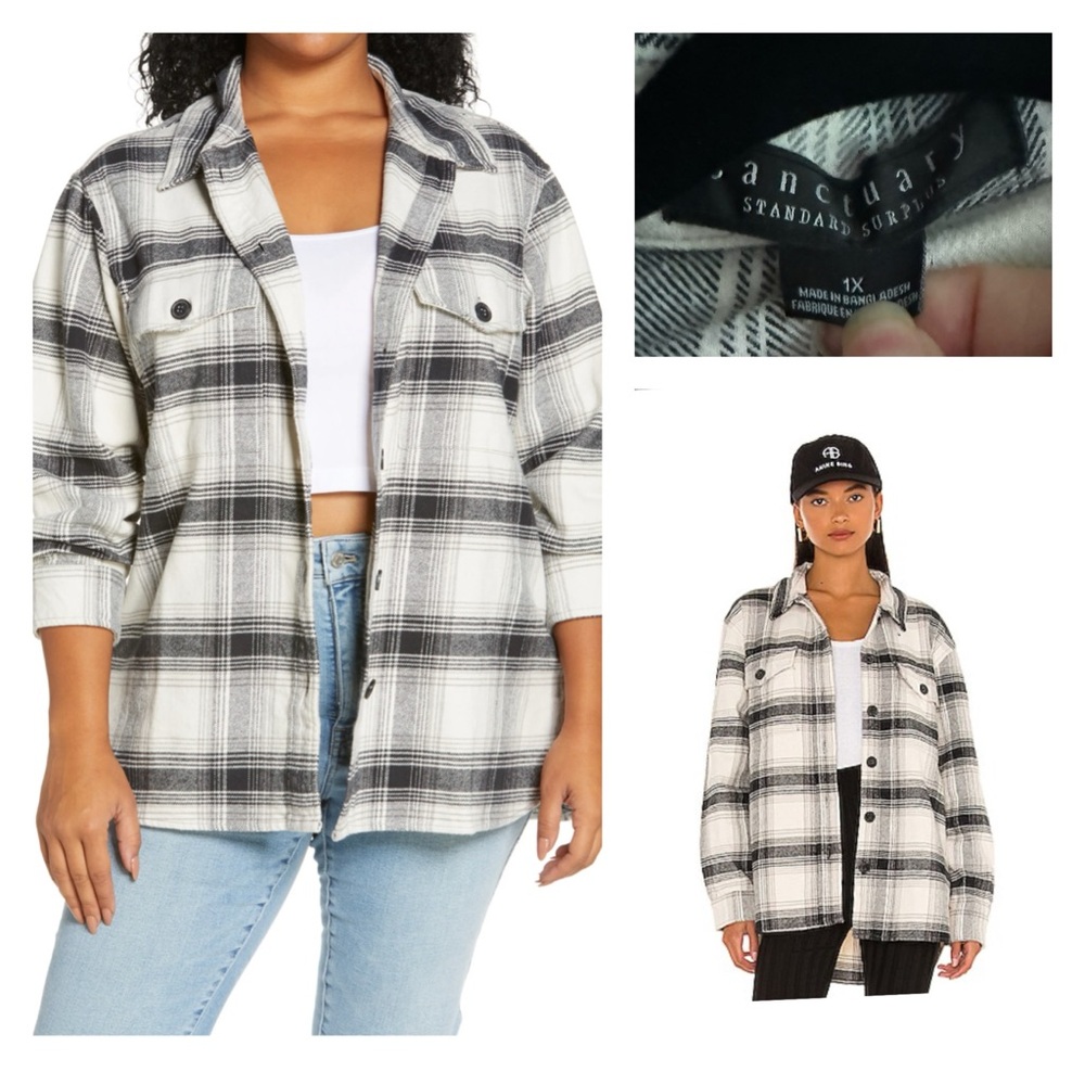 Sanctuary Plaid shacket black white gray
(heavier weight flannel) Size 1X EUC